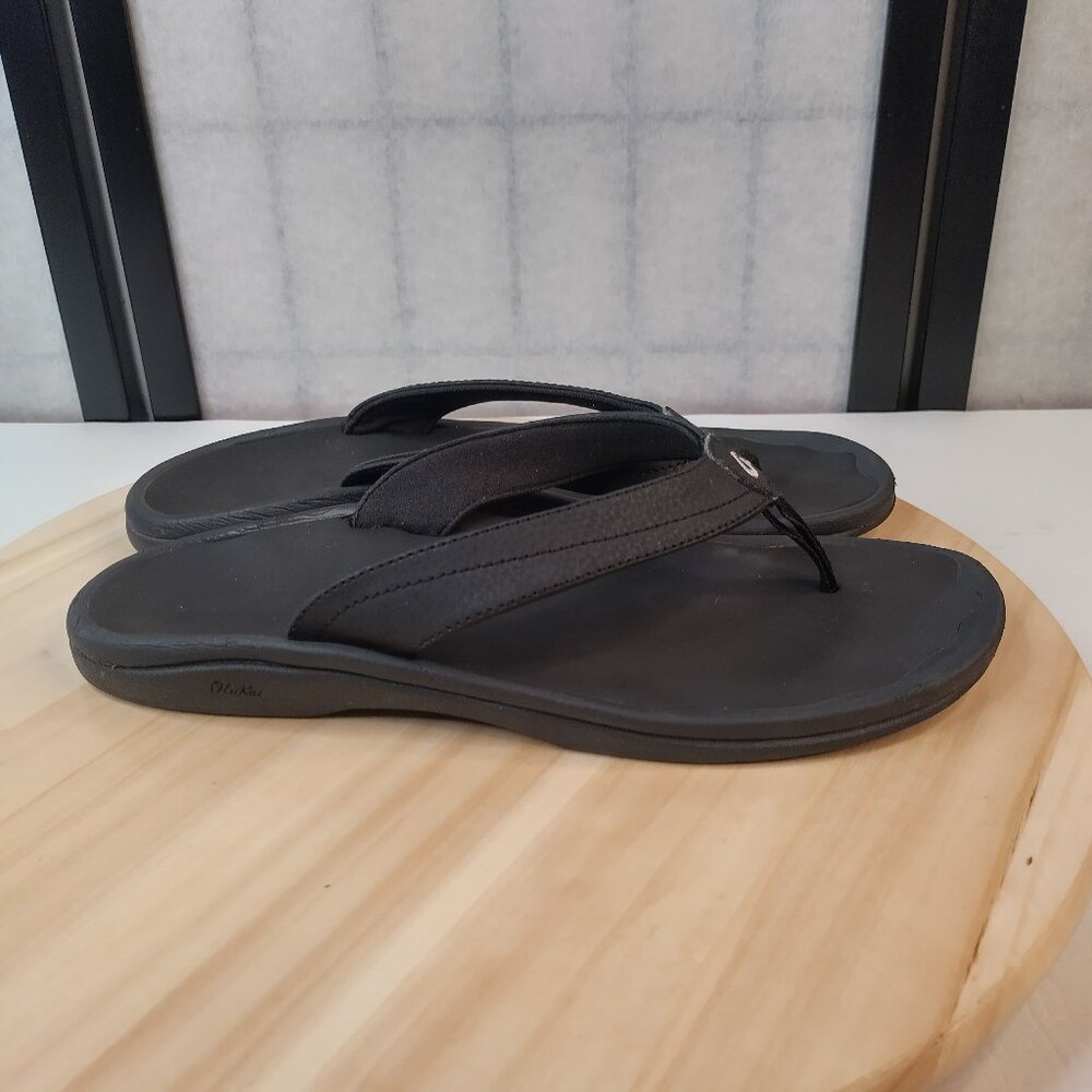 OluKai OHANA Black Flip Flops Beach Thong Summer Sandals Women US 11
